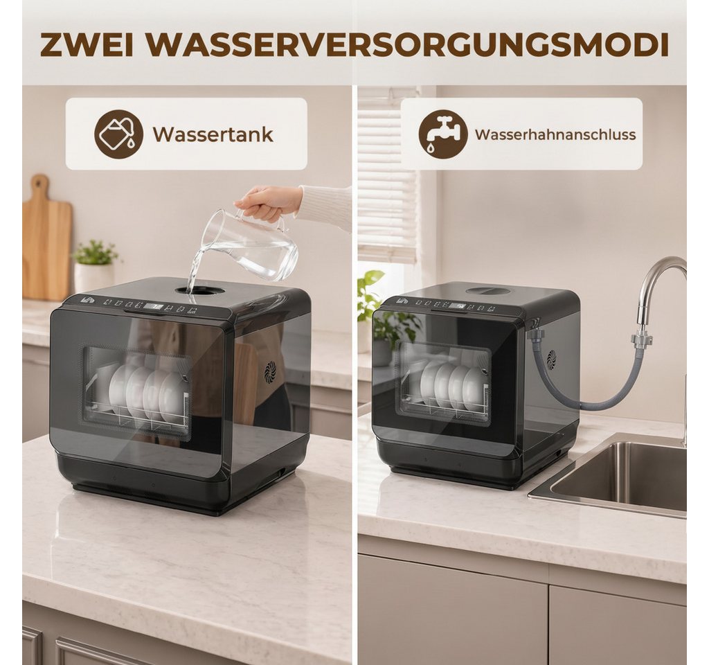 kowdom Tischgeschirrspüler 800-268V90, 4 Maßgedecke, LED, Trocknung, 6L-Tank, freistehend, ohne Wasseranschluss