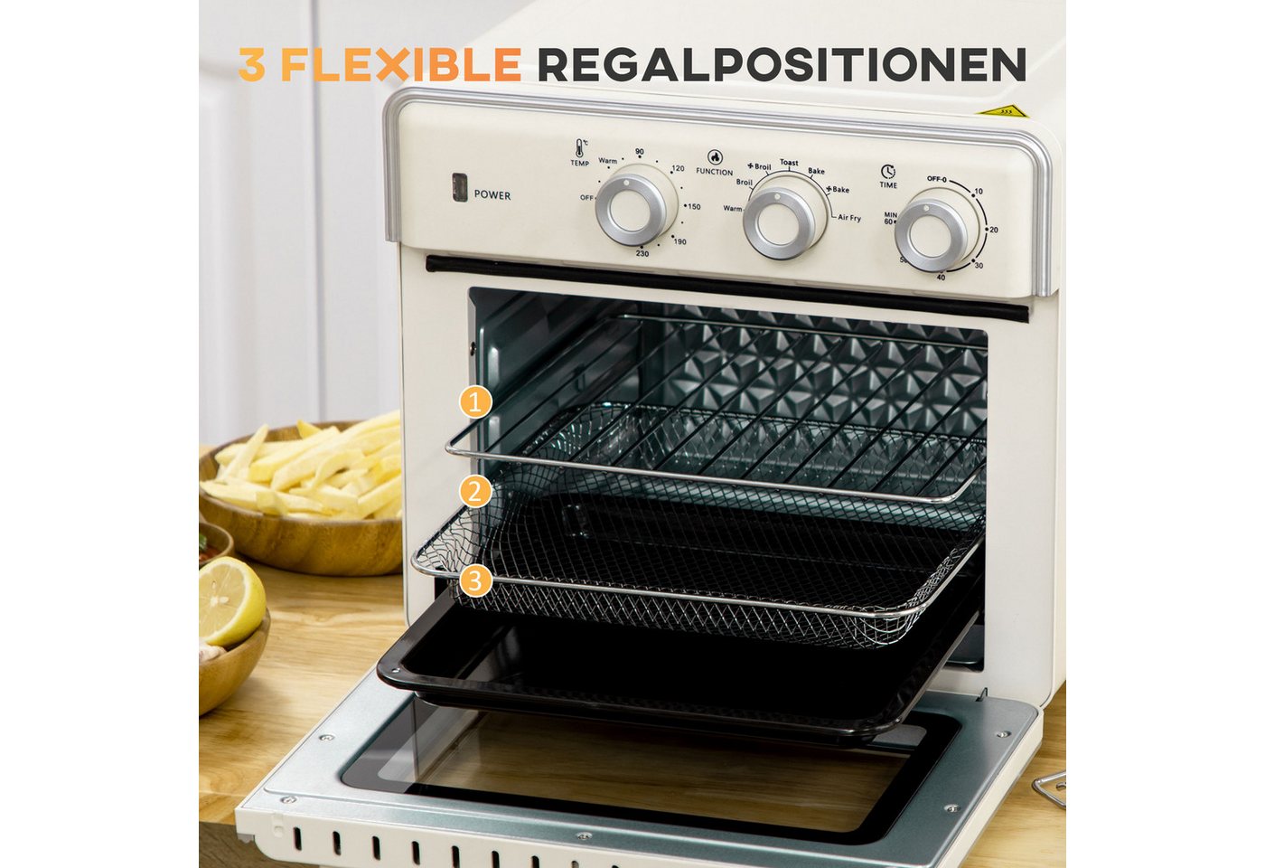 kowdom Minibackofen Mini Backofen 5-in-1, 20 L, 1400W, Timer 60 Min., cremeweiß, Mini Backofen, 5-in-1, 20 L, 1400 W, Timer 60 Min. Bild 3