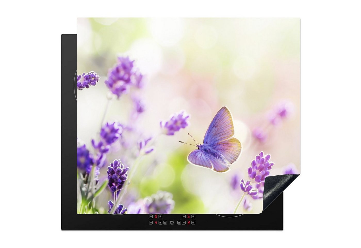 MuchoWow Herd-Abdeckplatte Lavendel - Schmetterling - Blumen, Vinyl, (1 tlg), Abdeckplatte für Ceranfeld, Herd Inductionsmatte, 57.6x51.6 cm Bild 4
