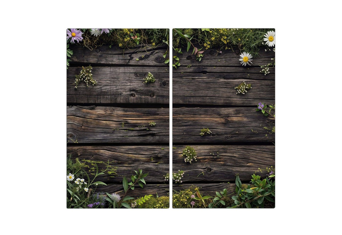 Primedeco Herd-Abdeckplatte Herdabdeckplatte Spritzschutz aus Glas Holz mit Blumen, Glas, (2 tlg) Bild 4