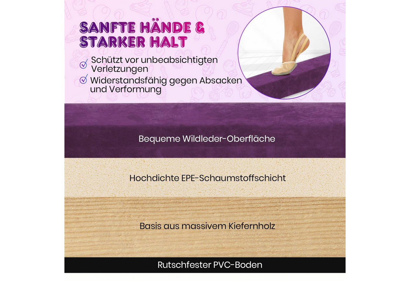 COSTWAY Balancetrainer, 240cm klappbarer Schwebebalken mit Holzsockel Bild 4