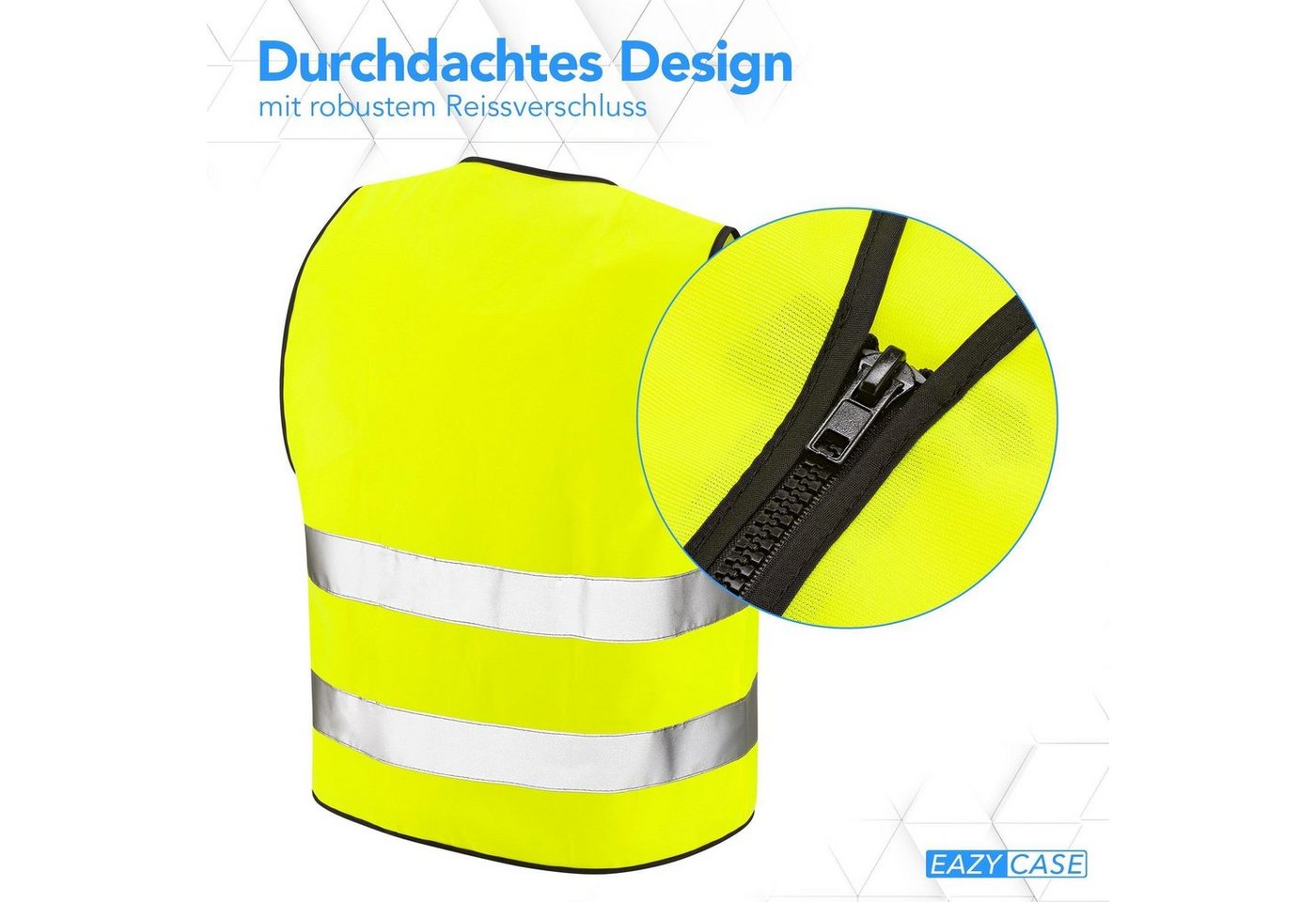 EAZY CASE Warnweste Kinder Warnweste Reißverschluss Warnweste für Kinder, Leucht Weste reflektierend Neon, Größe XS Gelb Bild 4