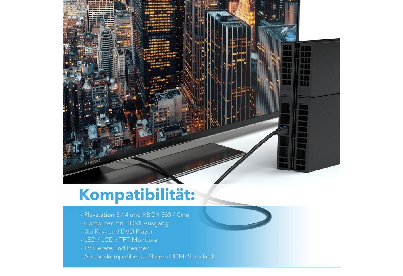 JAMEGA HDMI 2.0 Kabel High-Speed 3D Ethernet Full HD 4K UHD für PS4 XBOX HDMI-Kabel, HDMI 2.0, HDMI Typ-A-Stecker auf HDMI Typ-A-Stecker (200 cm) Bild 3