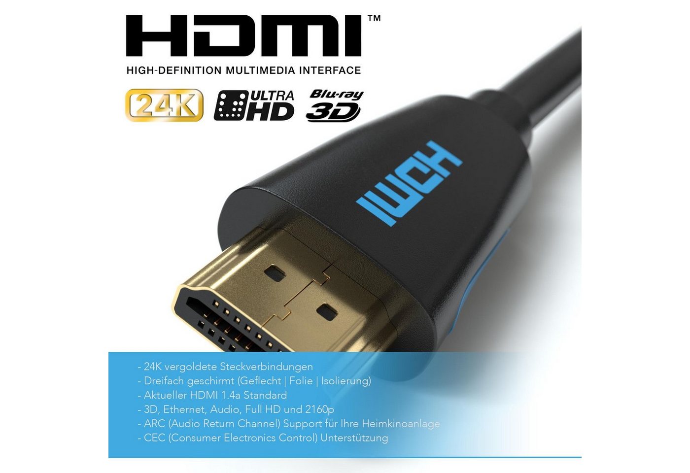 JAMEGA HDMI 2.0 Kabel High-Speed 3D Ethernet Full HD 4K UHD für PS4 XBOX HDMI-Kabel, HDMI 2.0, HDMI Typ-A-Stecker auf HDMI Typ-A-Stecker (200 cm) Bild 4
