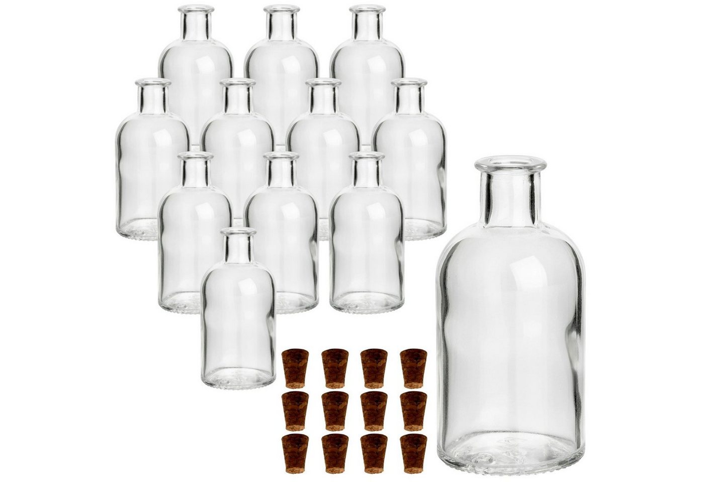 gouveo Trinkflasche Glasflaschen 100 ml Apotheker mit Korken zum Befüllen, 12er Set rund Spitzkorken Bild 2
