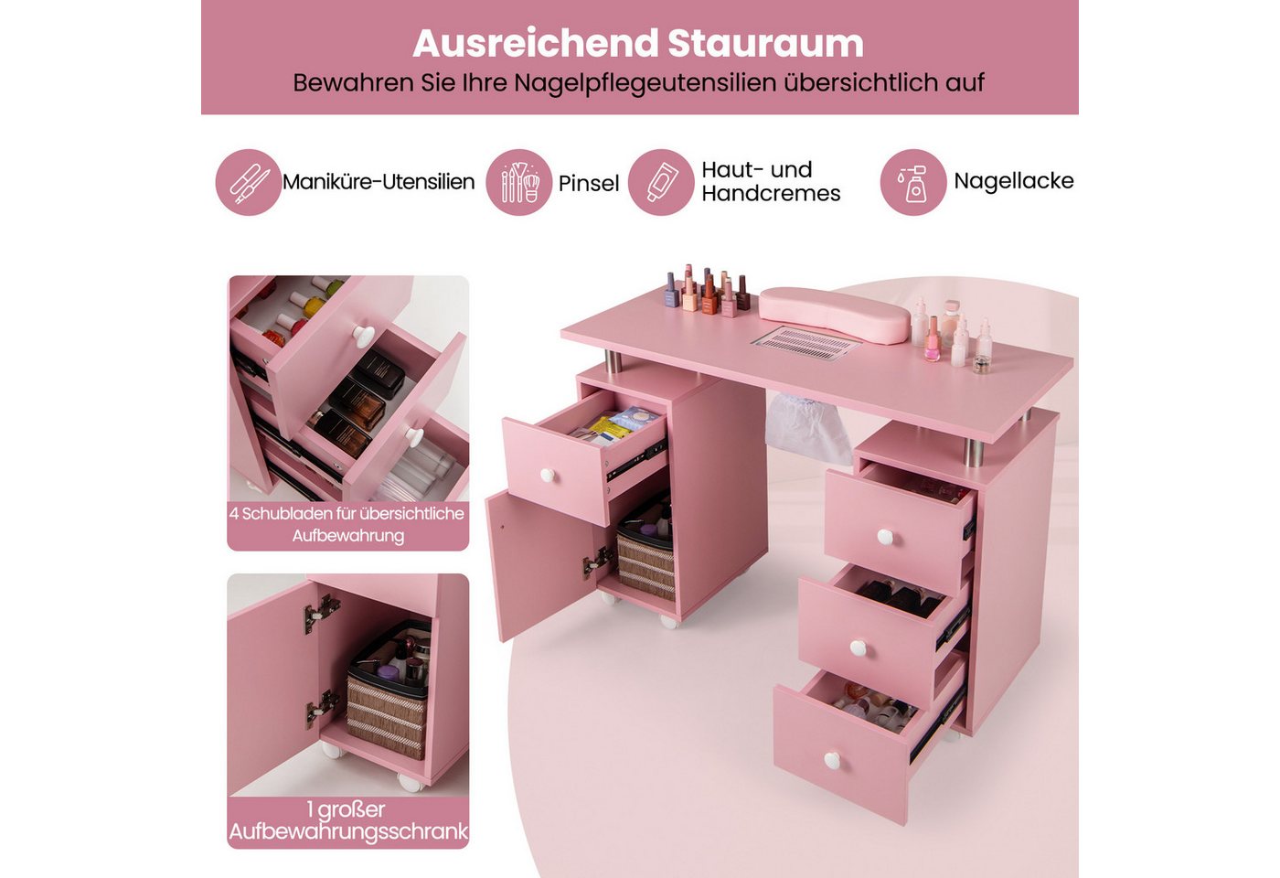 COSTWAY Maniküre-Pediküre-Set, Maniküretisch mit elektrischer Staubabsaugung Nageltisch
