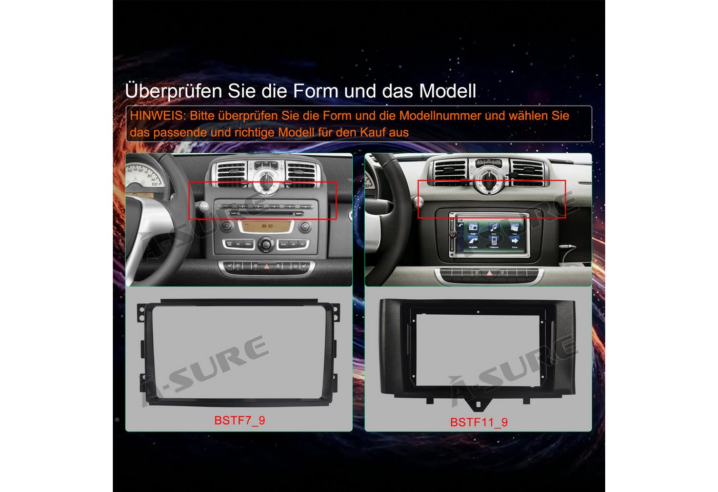 A-Sure 5s Schnellstart Carplay Android Auto Für Smart Fortwo 451 2011-2015 Autoradio (DSP, Android Auto, 5s Schnellstart, Linux, 1280*720 Screen, FM, Apple Carplay) Bild 3