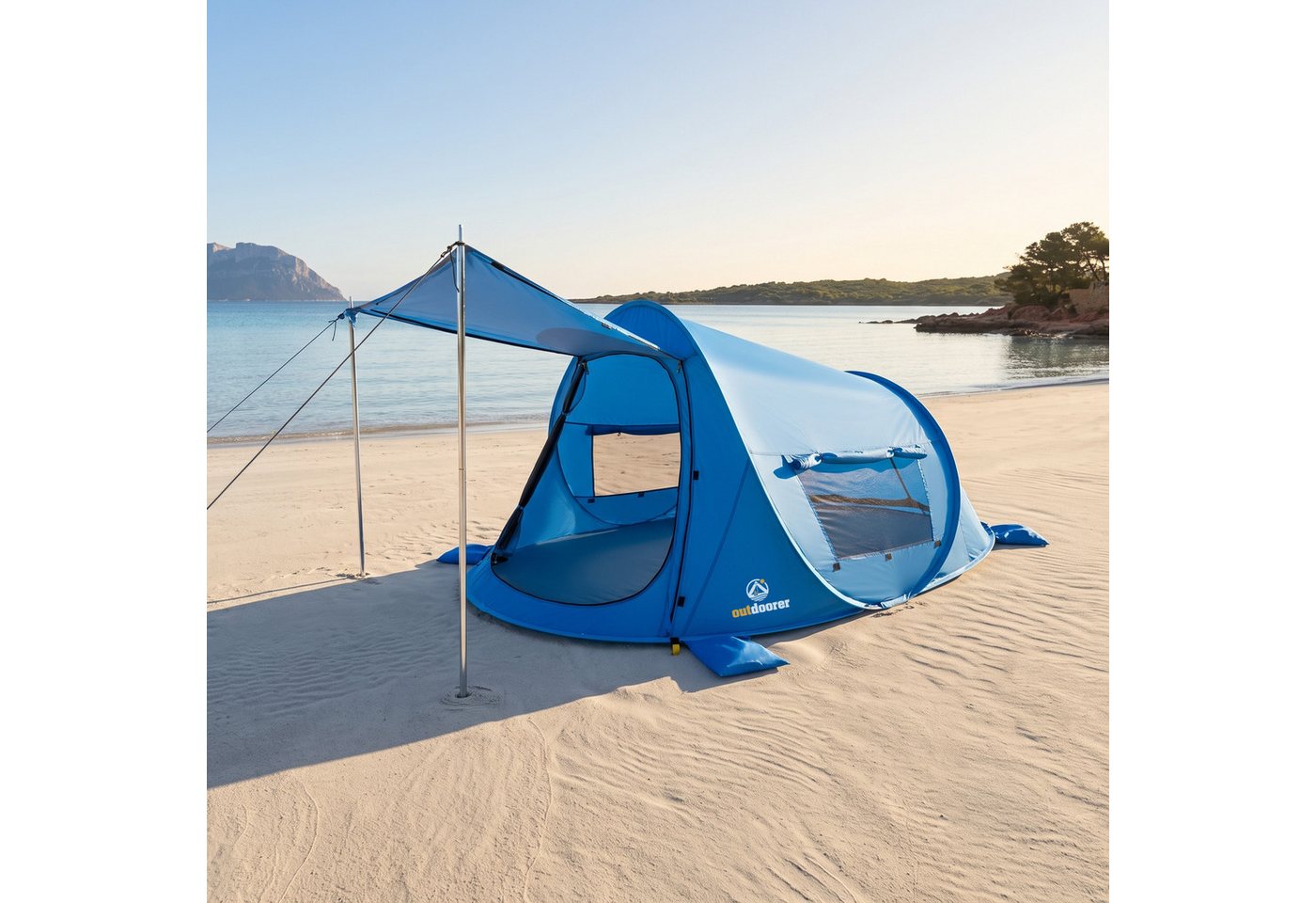 outdoorer Strandmuschel Pop-Up Beach Air Max mit UV 80-Sonnenschutz, Vordach & Belüftung, Personen: 4, verschließbare XXL-Strandmuschel mit kleinem Packmaß, koffergeeignet Bild 4
