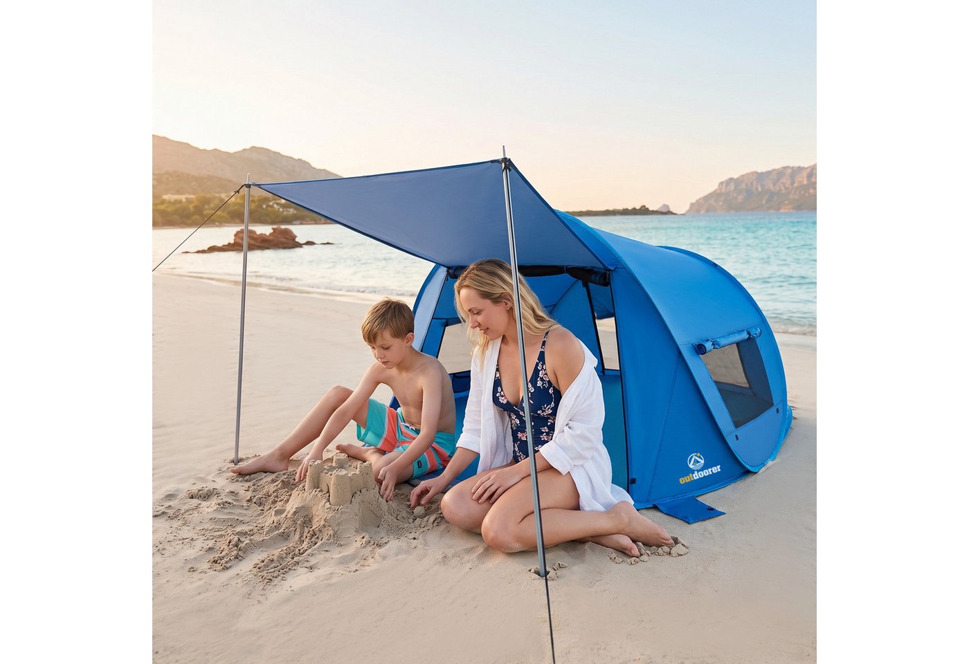 outdoorer Strandmuschel Pop-Up Beach Air Max mit UV 80-Sonnenschutz, Vordach & Belüftung, Personen: 4, verschließbare XXL-Strandmuschel mit kleinem Packmaß, koffergeeignet Bild 5