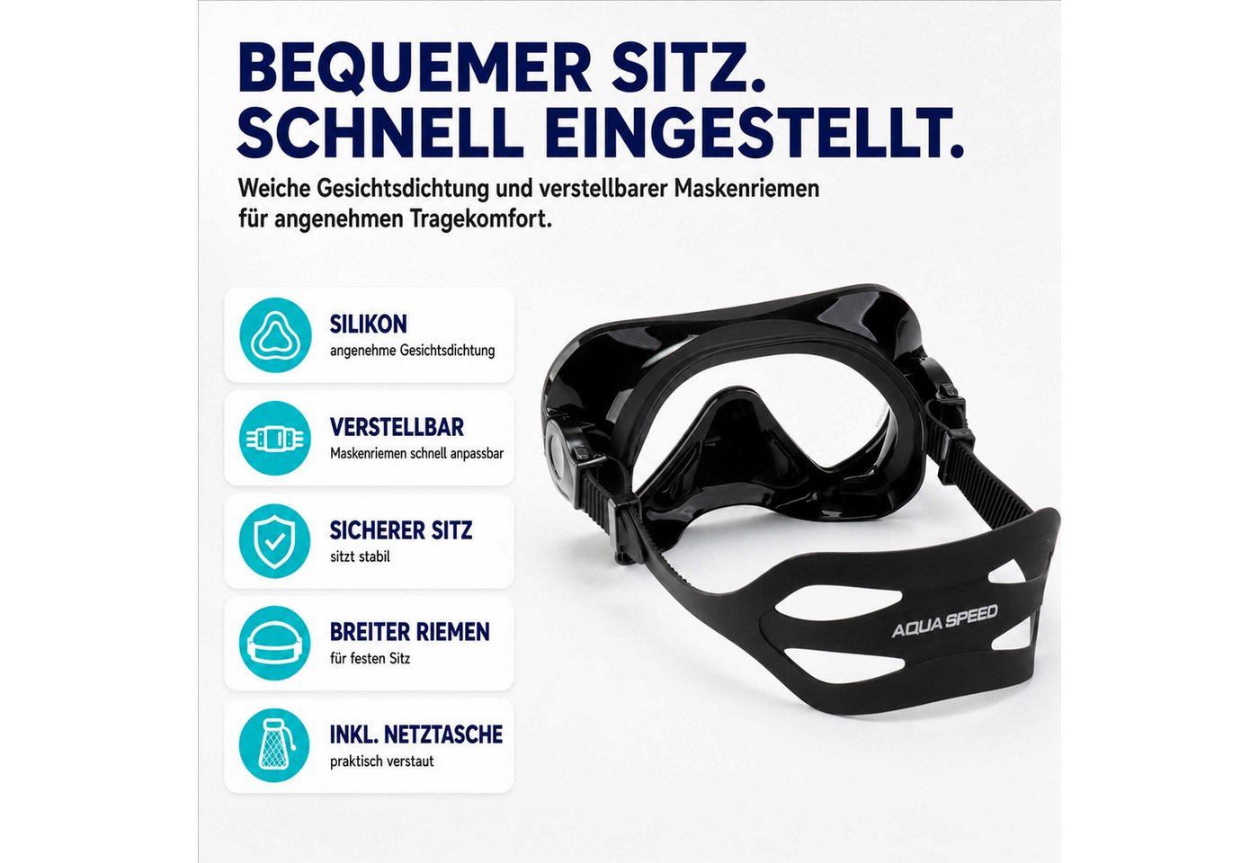 Aqua Speed Schnorchel Carprera & Elba Tauchmaske und Schnorchel Set, Taucher Set (Schwimmmaske mit gehärtetem Glas), Taucherbrille Stoffband Einzellinse