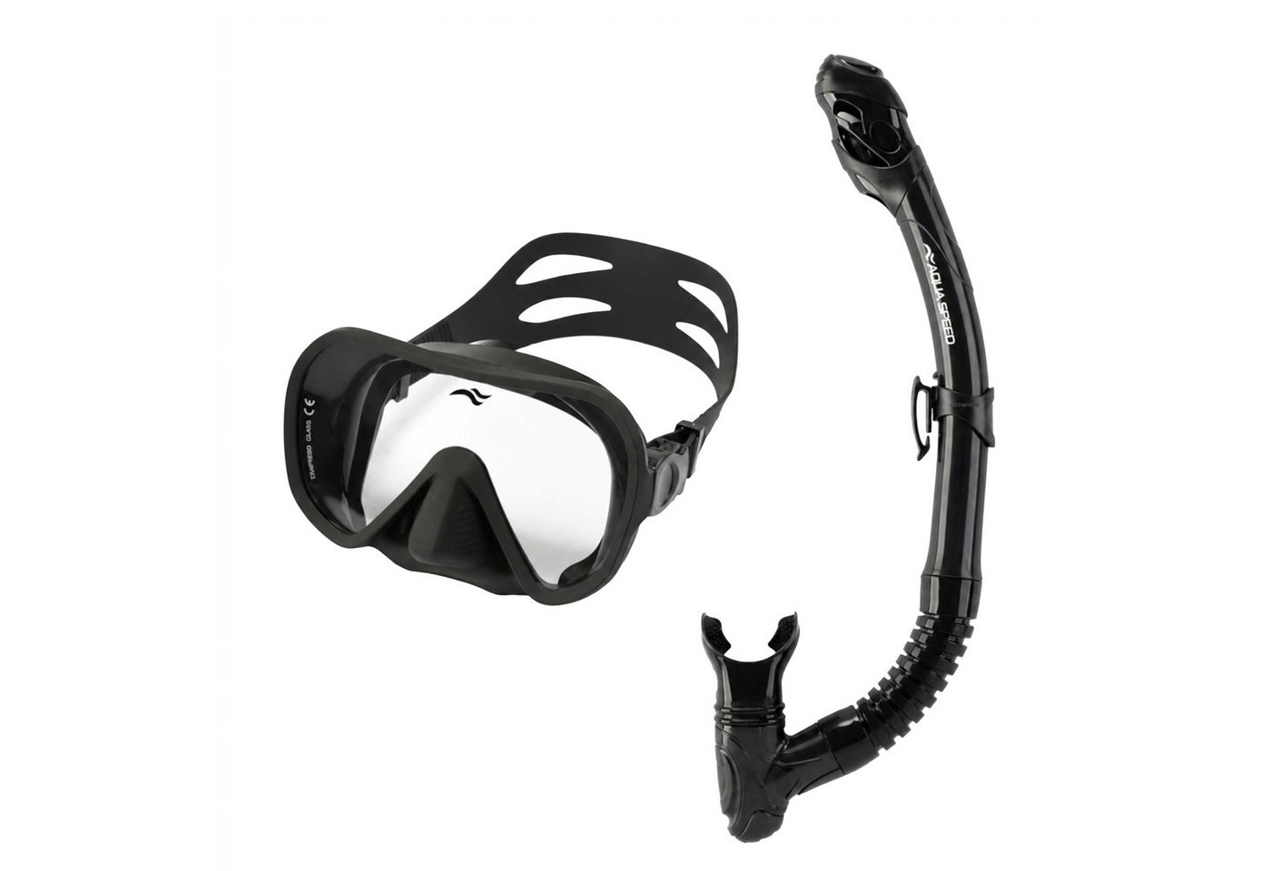 Aqua Speed Schnorchel Carprera & Elba Tauchmaske und Schnorchel Set, Taucher Set (Schwimmmaske mit gehärtetem Glas), Taucherbrille Stoffband Einzellinse Bild 5