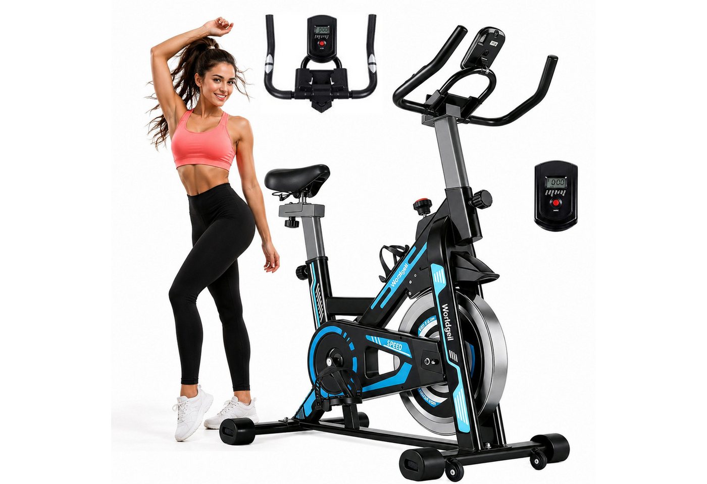 Ledklang Heimtrainer fahrrad bildschirm 150kg Belastbarkeit LCD-Display einstellbarer (1-tlg), verstellbarem Sitz und Tablet-Halterung leises Cardio-Training Zuhause Bild 2