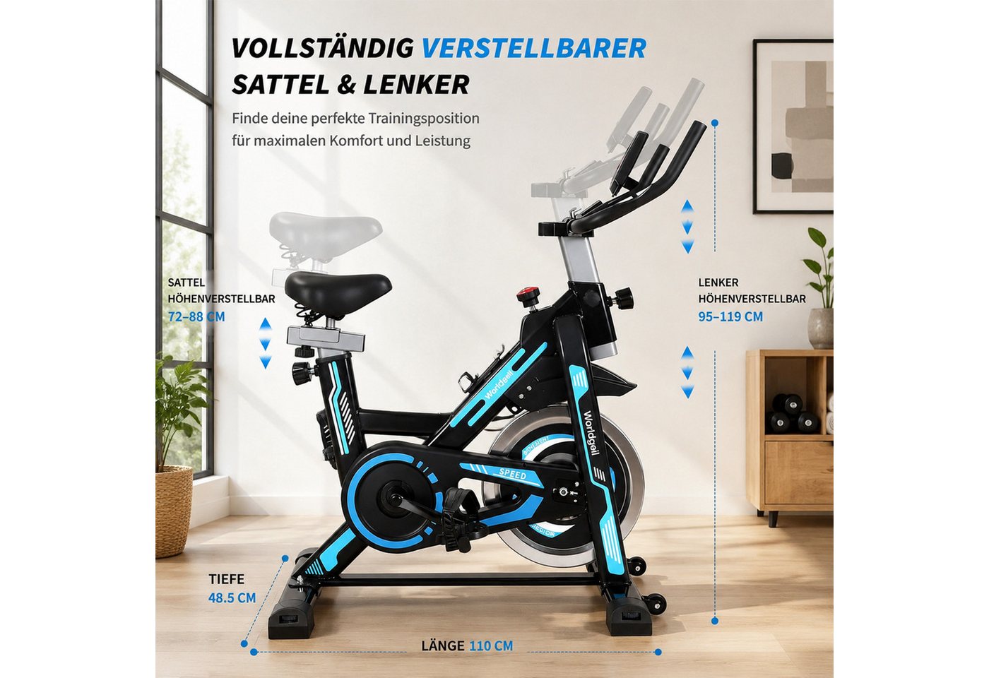 Ledklang Heimtrainer fahrrad bildschirm 150kg Belastbarkeit LCD-Display einstellbarer (1-tlg), verstellbarem Sitz und Tablet-Halterung leises Cardio-Training Zuhause Bild 4