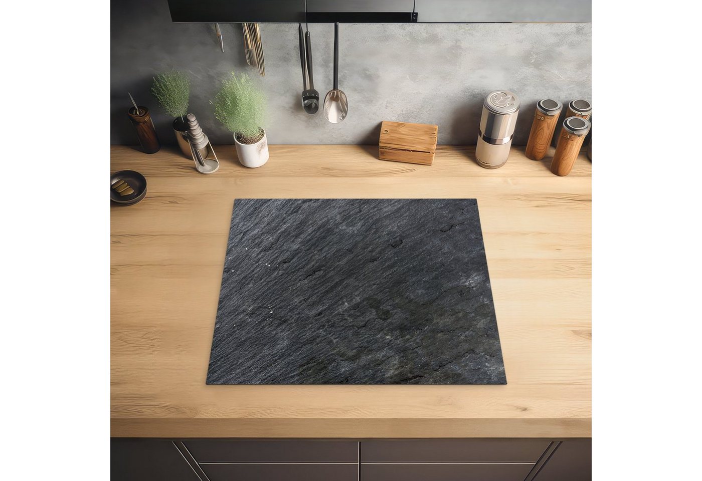 MuchoWow Herd-Abdeckplatte Schiefer - Abdeckplatte - Schwarz - Induktionsschutz - Design, Vinyl, (1 tlg), Küche Herdabdeckplatte Ceranfeld Vinyl Einteilig, 59x52 cm Bild 2