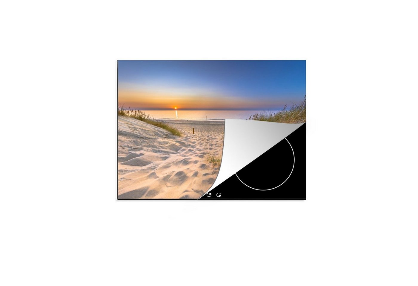 MuchoWow Herd-Abdeckplatte Düne - Sonnenuntergang - Horizont - Strand - Gras, Vinyl, (1 tlg), Cerankochfeld Abdeckung, Herd Abdeckplatten Vinyl, 58x51 cm
