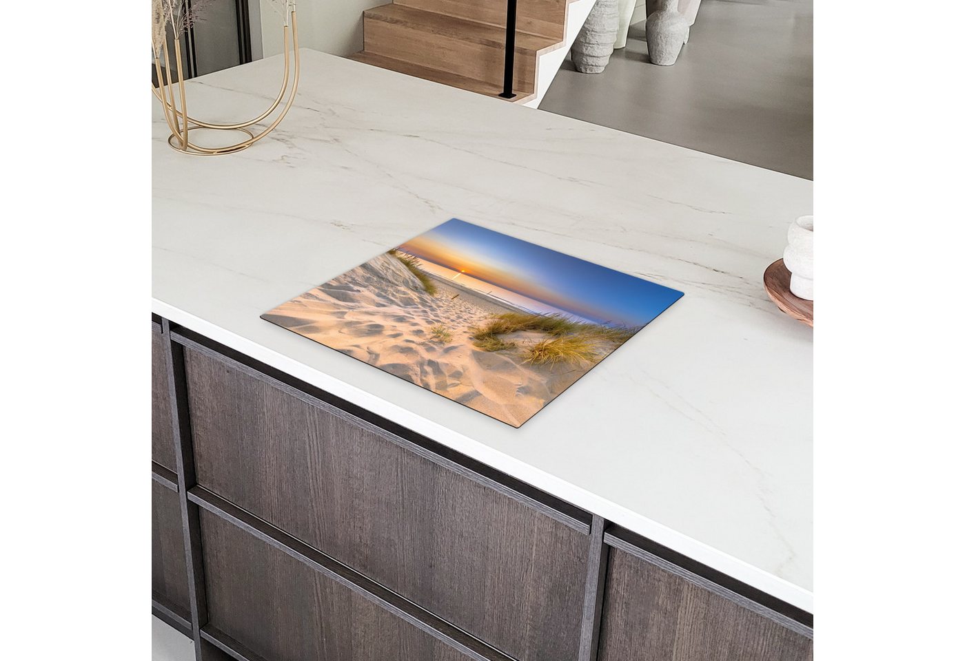 MuchoWow Herd-Abdeckplatte Düne - Sonnenuntergang - Horizont - Strand - Gras, Vinyl, (1 tlg), Cerankochfeld Abdeckung, Herd Abdeckplatten Vinyl, 58x51 cm Bild 2
