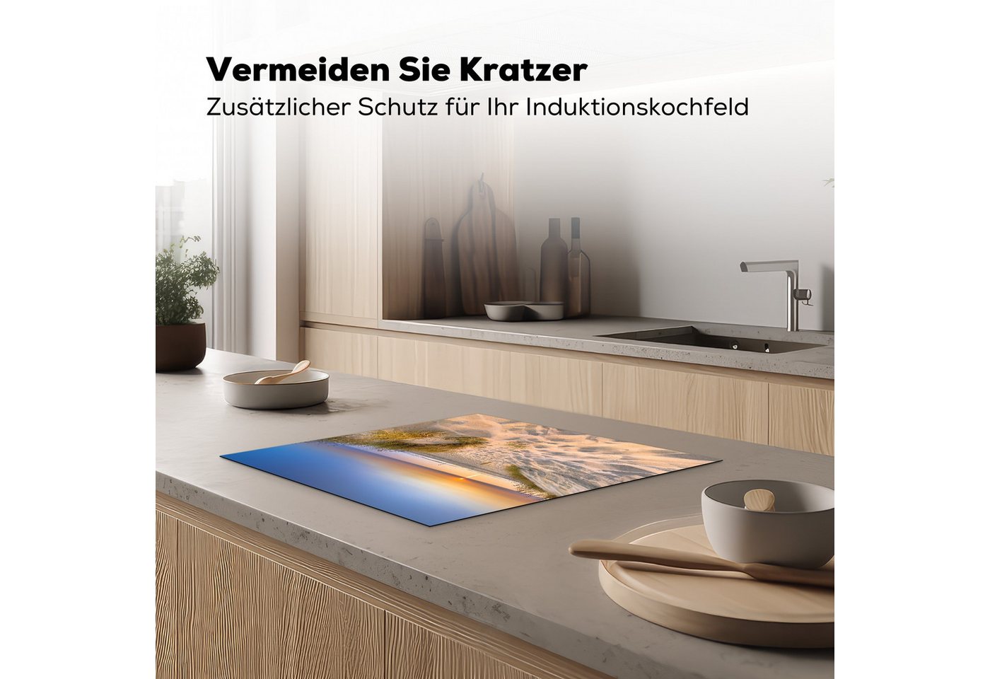 MuchoWow Herd-Abdeckplatte Düne - Sonnenuntergang - Horizont - Strand - Gras, Vinyl, (1 tlg), Cerankochfeld Abdeckung, Herd Abdeckplatten Vinyl, 58x51 cm Bild 3