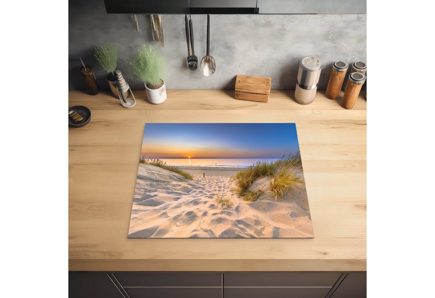 MuchoWow Herd-Abdeckplatte Düne - Sonnenuntergang - Horizont - Strand - Gras, Vinyl, (1 tlg), Cerankochfeld Abdeckung, Herd Abdeckplatten Vinyl, 58x51 cm Bild 5