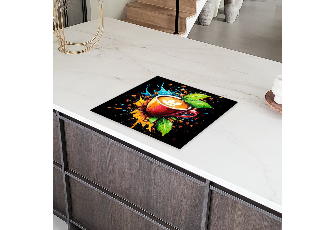 MuchoWow Herd-Abdeckplatte Kaffee - Graffiti - Trinken - Abstrakt, Vinyl, (1 tlg), Küche Herdabdeckplatte Ceranfeld Vinyl Einteilig, 59x52 cm Bild 2