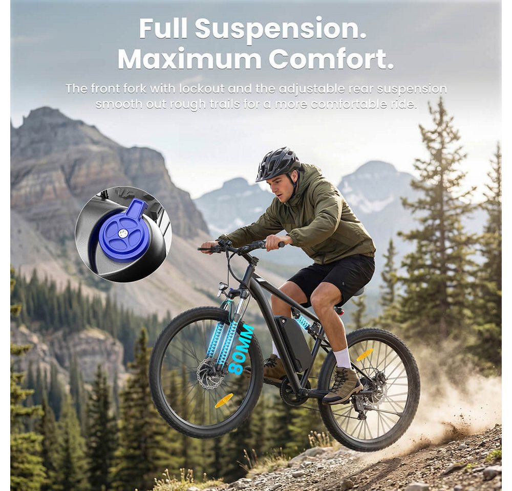 Touroll E-Bike Trekkingrad U3 Pro, 7 Gang, Heckmotor, 720 Wh, Shimano 7-Gang, StVZO-Beleuchtung, herausnehmbarer Akku Bild 2