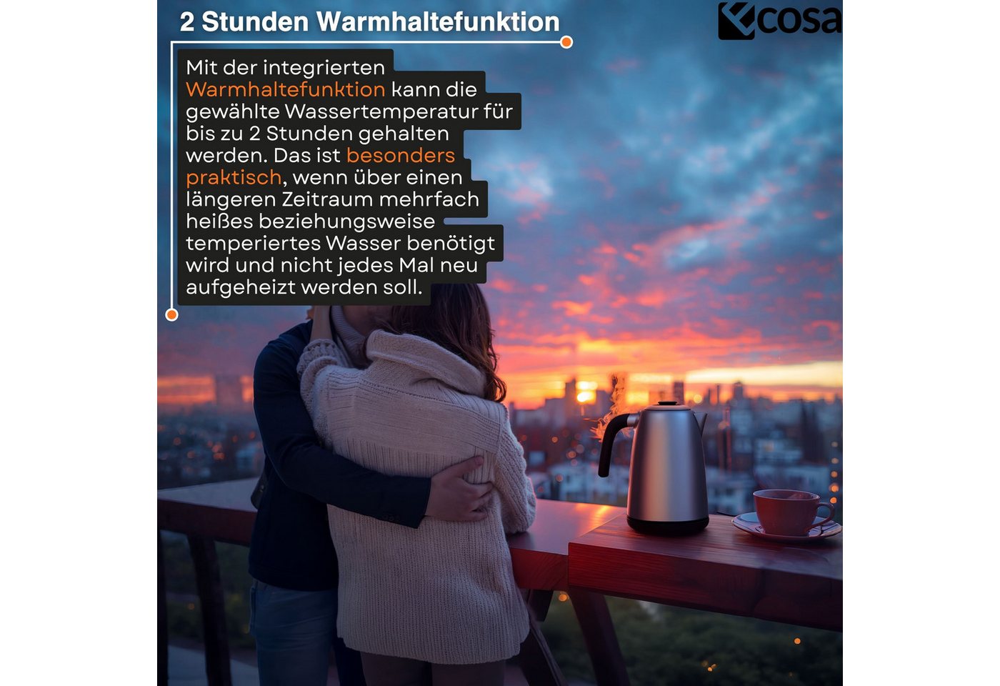 ecosa Wasserkocher EO-630, 1.7 l, 2200 W, Großes digitales Farb-Touchdisplay mit Sensortasten Bild 2