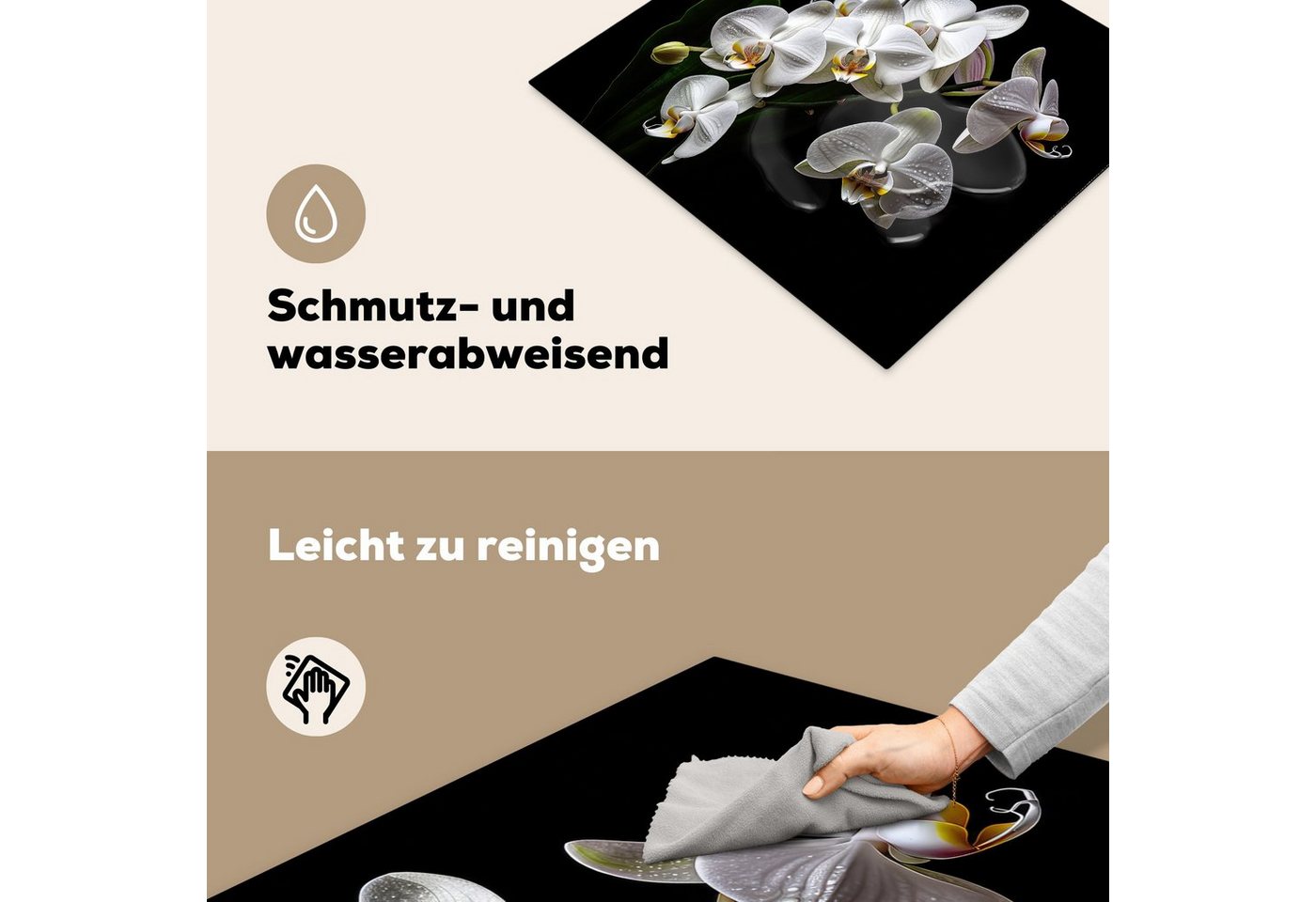 MuchoWow Herd-Abdeckplatte Orchidee - Blumen - Weiß - Natur - Schwarz, Vinyl, (1 tlg), Cerankochfeld Abdeckung, Herd Abdeckplatten Vinyl, 58.3x51.3 cm
