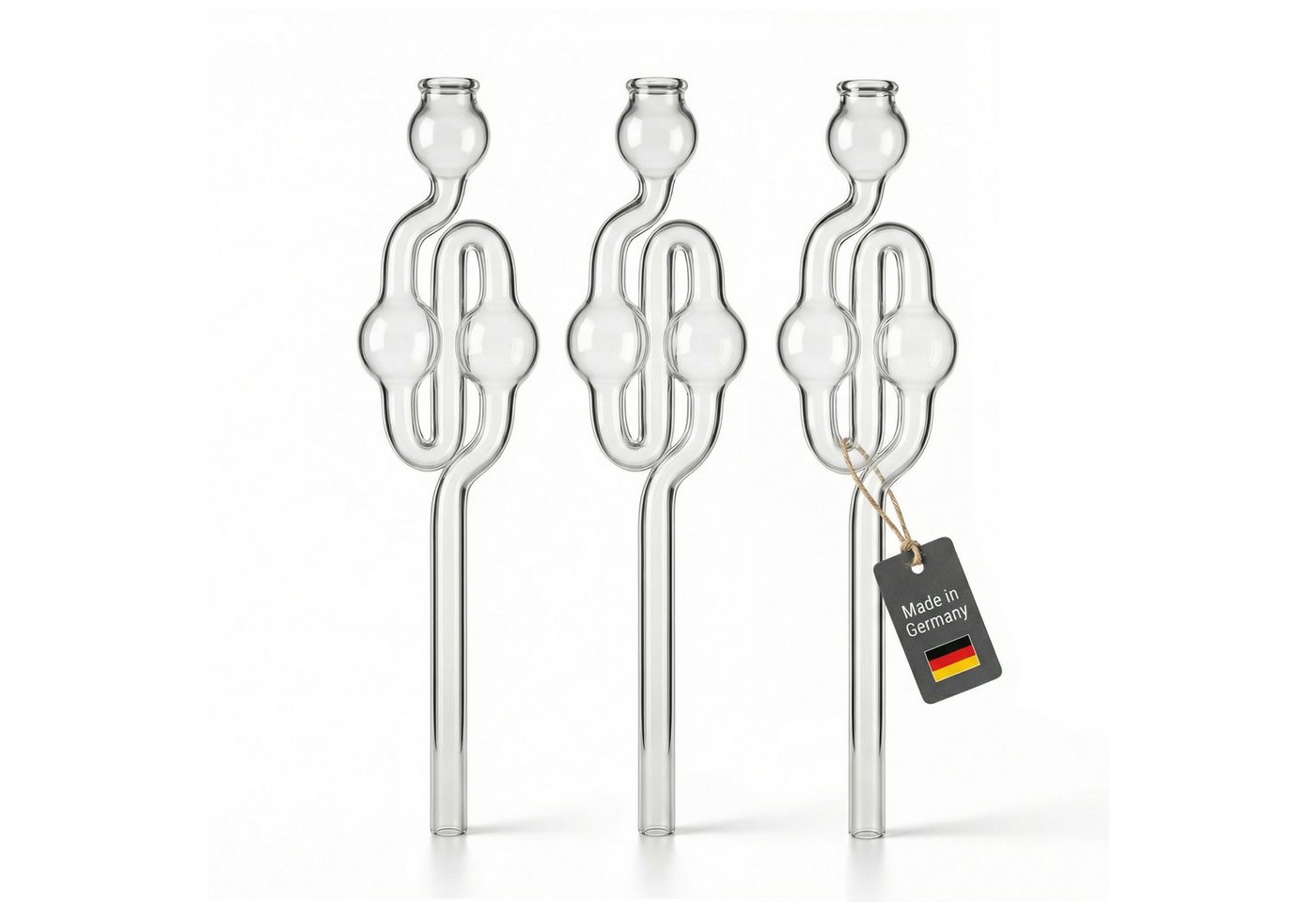 Lantelme Weinthermometer 3 Gärröhrchen Glas 20cm Gärspund für Bier Wein Most Herstellung, 3 Stück Gärrohr Set, Deutsche Herstellung, für Gummistopfen, Gärkappen mit 9mmBohrung