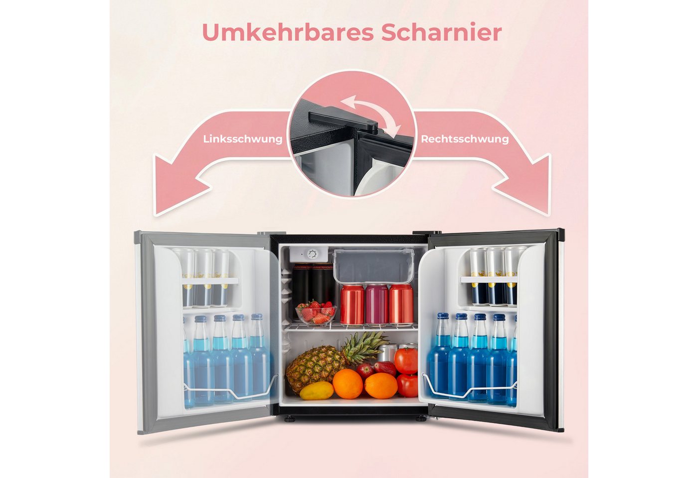 FOHERE Table Top Kühlschrank 46L Mini-Kühlschrank, Bier Hausbar Getränkekühlschrank Hotel, Silber BC-46, 50 cm hoch, 49.53 cm breit