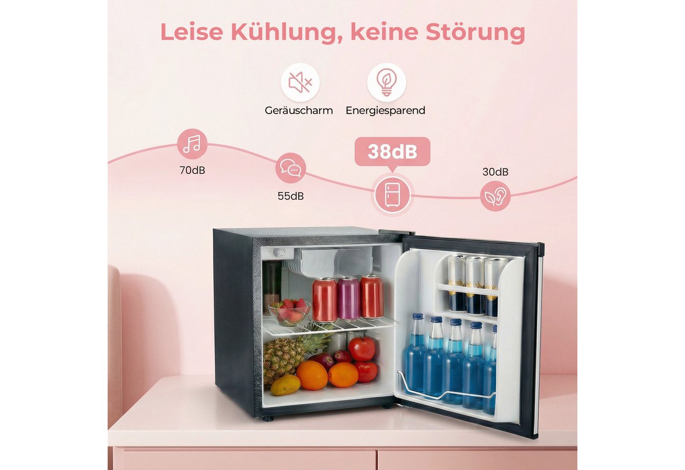FOHERE Table Top Kühlschrank 46L Mini-Kühlschrank, Bier Hausbar Getränkekühlschrank Hotel, Silber BC-46, 50 cm hoch, 49.53 cm breit Bild 5