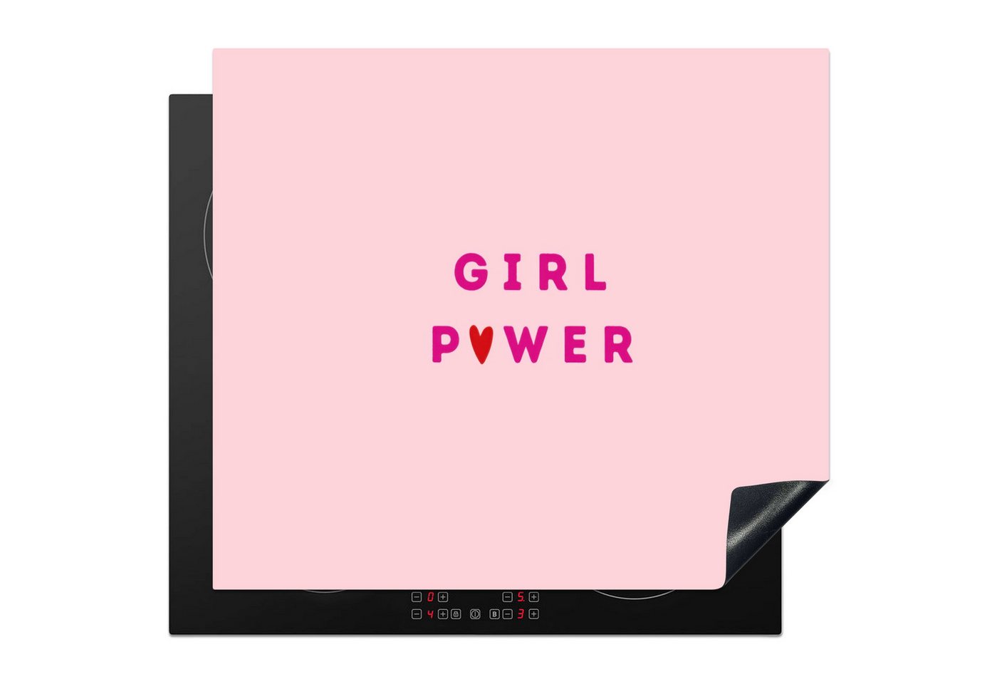 MuchoWow Herd-Abdeckplatte Girl-Power - Rosa - Herz, Vinyl, (1 tlg), Ceranfeldabdeckung Küche, Herdabdeckplatte Einteilig, 60x52 cm Bild 2
