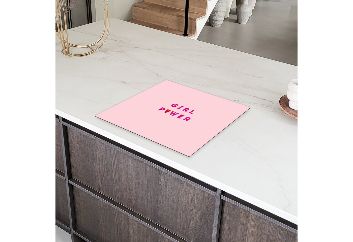 MuchoWow Herd-Abdeckplatte Girl-Power - Rosa - Herz, Vinyl, (1 tlg), Ceranfeldabdeckung Küche, Herdabdeckplatte Einteilig, 60x52 cm Bild 3