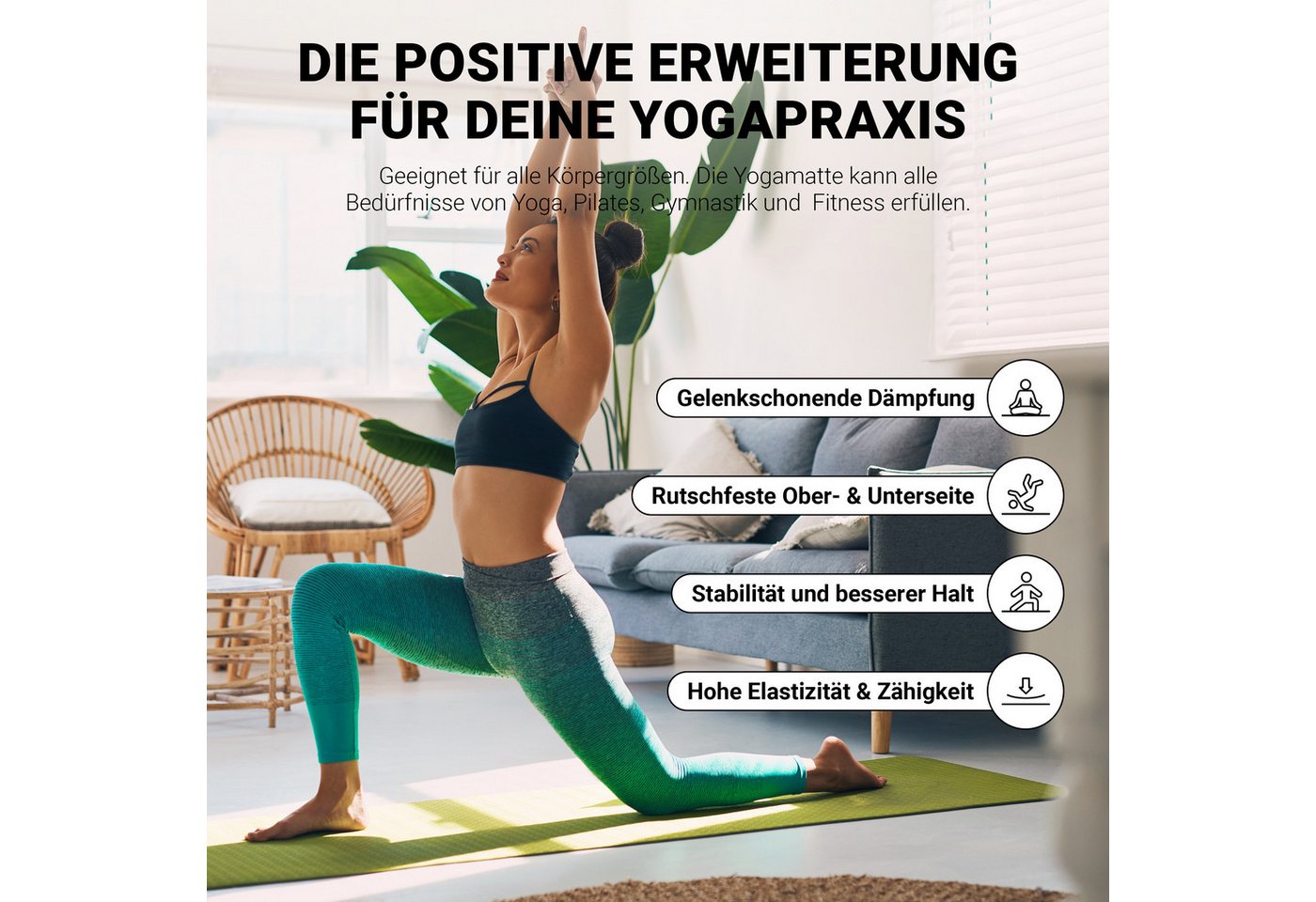 MSports® Gymnastikmatte Yogamatte - Fitnessmatte - extrem rutschfest (Yogamatte) Bild 3