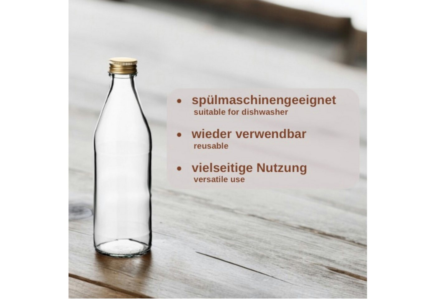 gouveo Trinkflasche Glasflasche Retro 330 ml mit Schraubverschluss zum Befüllen, 24 Stück, goldfarben Bild 4