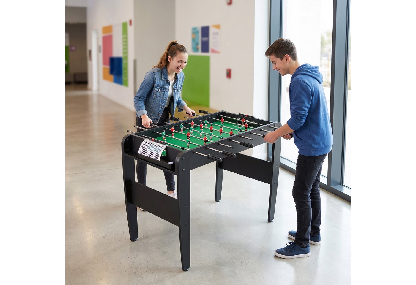 relaxdays Kickertisch mit 3 Bällen (4-tlg), schwarz