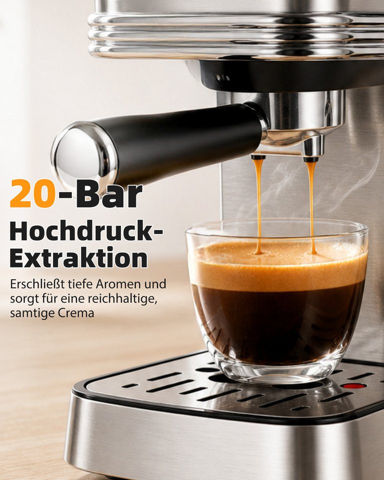 Taylor Swoden Espressomaschine Siebträgermaschine 20 Bar für Pulver & Kapseln, 2 in 1 Kompakte Edelstahl Kapsel Kaffeemaschine mit 1,35L Tank Bild 4