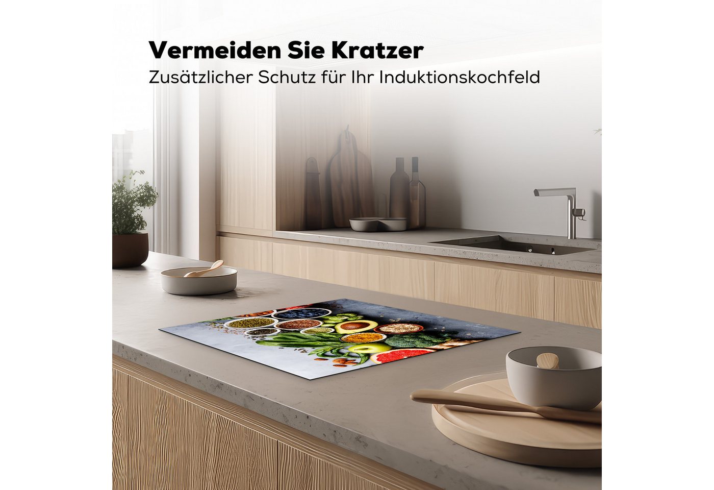 MuchoWow Herd-Abdeckplatte Obst - Beton - Gemüse, Vinyl, (1 tlg), Ceranfeldabdeckung Küche, Herdabdeckplatte Einteilig, 60x52 cm Bild 2