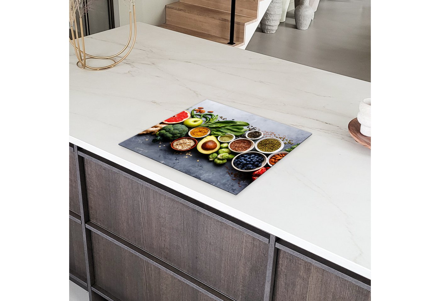 MuchoWow Herd-Abdeckplatte Obst - Beton - Gemüse, Vinyl, (1 tlg), Ceranfeldabdeckung Küche, Herdabdeckplatte Einteilig, 60x52 cm Bild 5