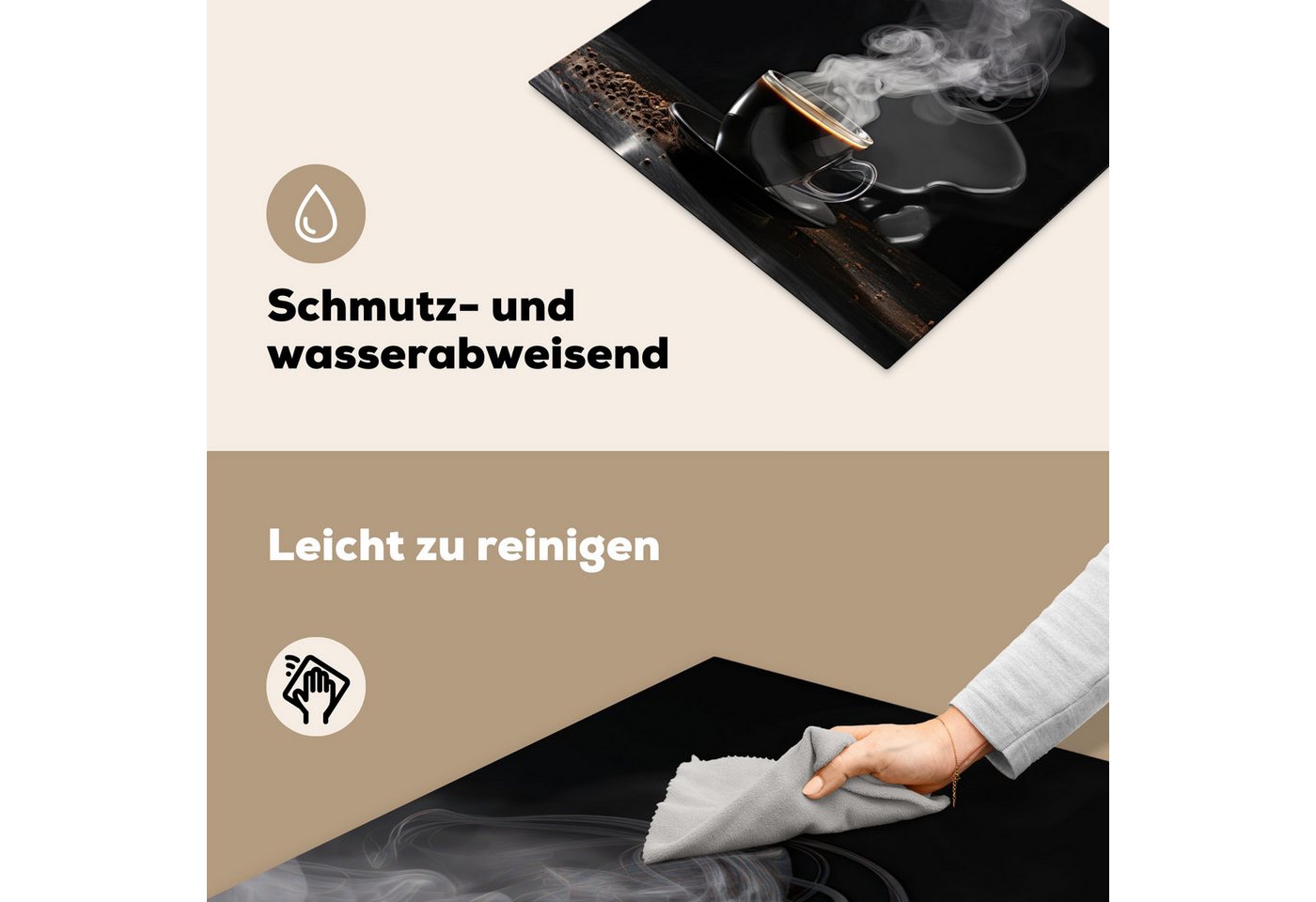 MuchoWow Herd-Abdeckplatte Schwarz - Kaffee, Vinyl, (1 tlg), Ceranfeldabdeckung Küche, Herdabdeckplatte Einteilig, 60x52 cm Bild 2