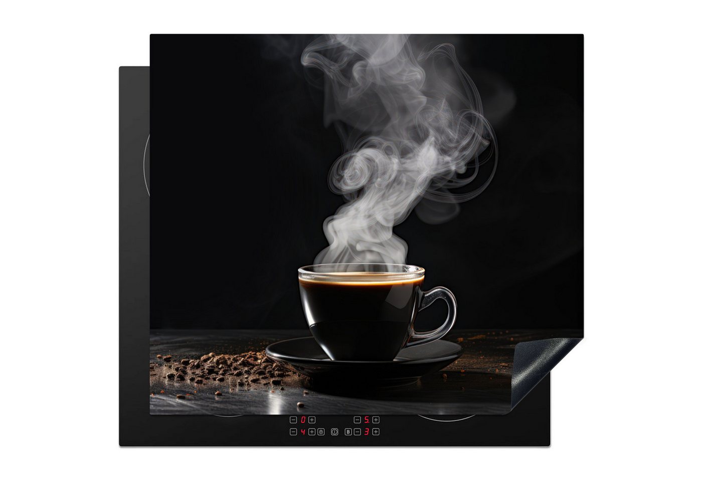 MuchoWow Herd-Abdeckplatte Schwarz - Kaffee, Vinyl, (1 tlg), Ceranfeldabdeckung Küche, Herdabdeckplatte Einteilig, 60x52 cm Bild 5