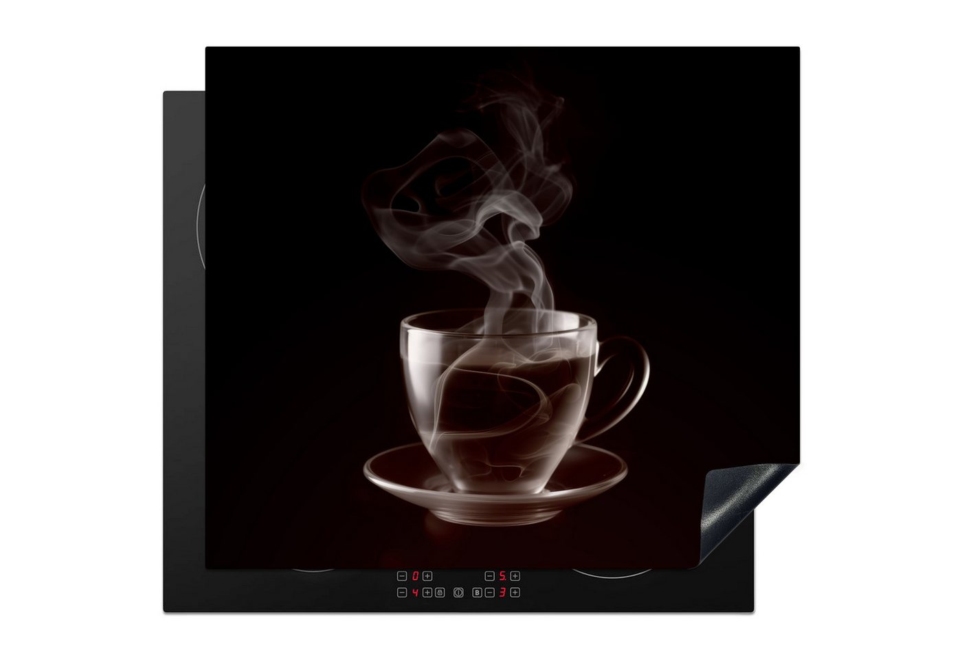 MuchoWow Herd-Abdeckplatte Tasse - Tee - Schwarz - Weiß, Vinyl, (1 tlg), Ceranfeldabdeckung Küche, Herdabdeckplatte Einteilig, 60x52 cm Bild 3
