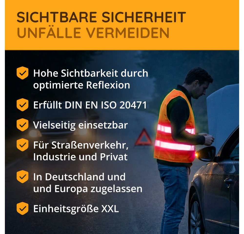 FLEXEO Warnweste Warnweste EN ISO 20471 (4-tlg) Sicherheitsweste Signalkleidung Signalweste, orange Bild 2
