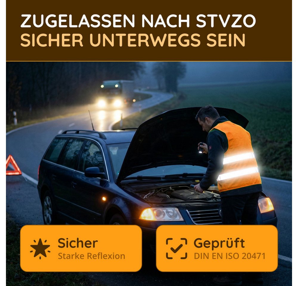 FLEXEO Warnweste Warnweste EN ISO 20471 (4-tlg) Sicherheitsweste Signalkleidung Signalweste, orange Bild 4
