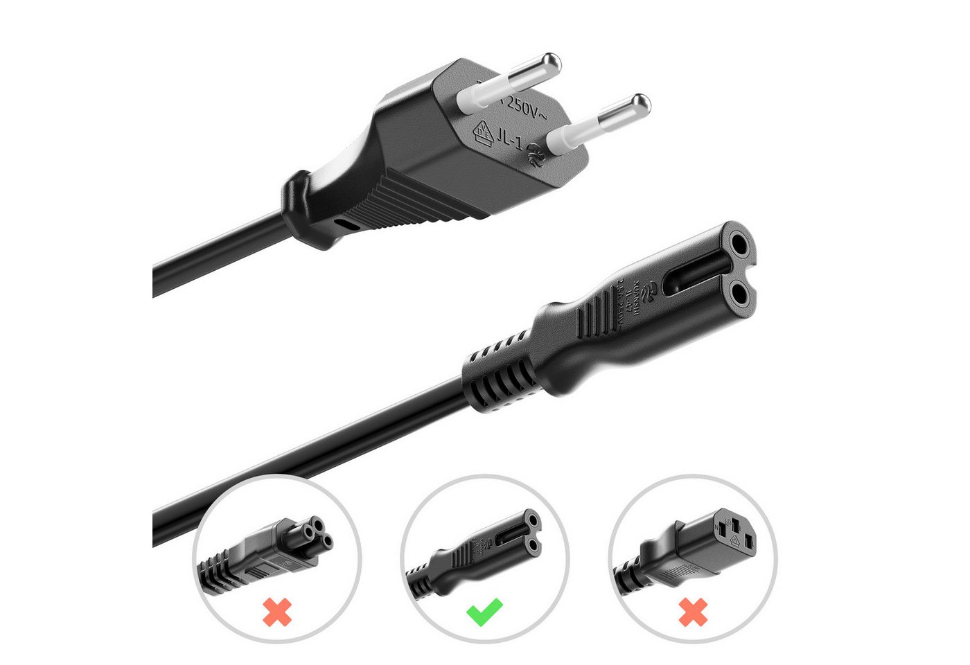deleyCON deleyCON 4m Netzkabel Stromkabel Eurostecker - C7 Buchse Stromkabel Bild 5