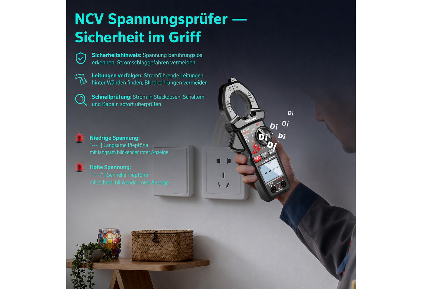 BBWL Multimeter AC-Zangenmultimeter 600A mit NCV, LED-Taschenlampe, LCD-HOLD für sichere Elektrodiagnose im Haushalt