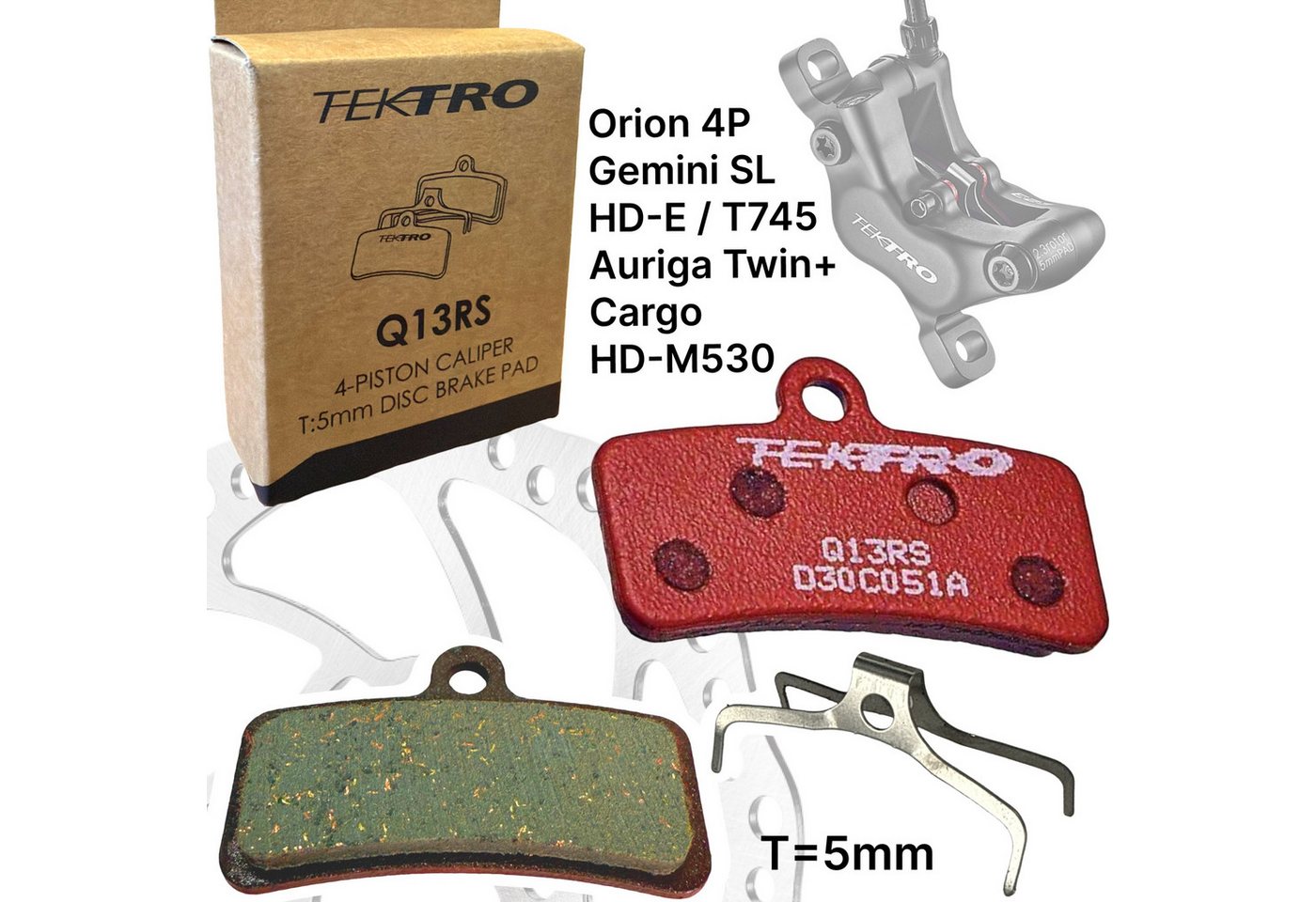 Tektro Scheibenbremse Tektro Q13RS Resin Fahrrad Scheibenbremsbeläge 4 Kolben Rot