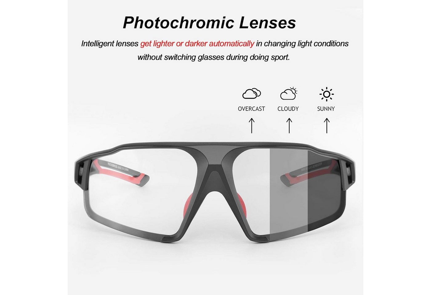 ROCKBROS Fahrradbrille Photochrome Unisex Fahrradsonnenbrille mit UV400 Schutz für Outdoor Bild 4