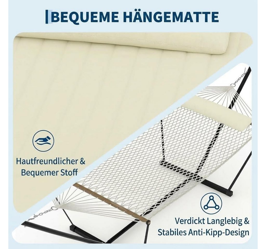 GarveeMore Hängematte mit verstellbarem Stahlgestell für den Außenbereich,robuste,tragbare, Doppelhängematte mit Gestell für Terrasse,Garten,Strand und Hinterhof Bild 2