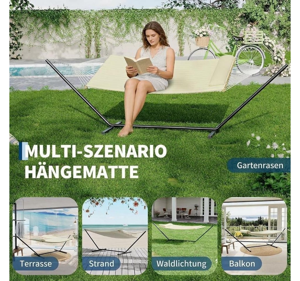 GarveeMore Hängematte mit verstellbarem Stahlgestell für den Außenbereich,robuste,tragbare, Doppelhängematte mit Gestell für Terrasse,Garten,Strand und Hinterhof Bild 3