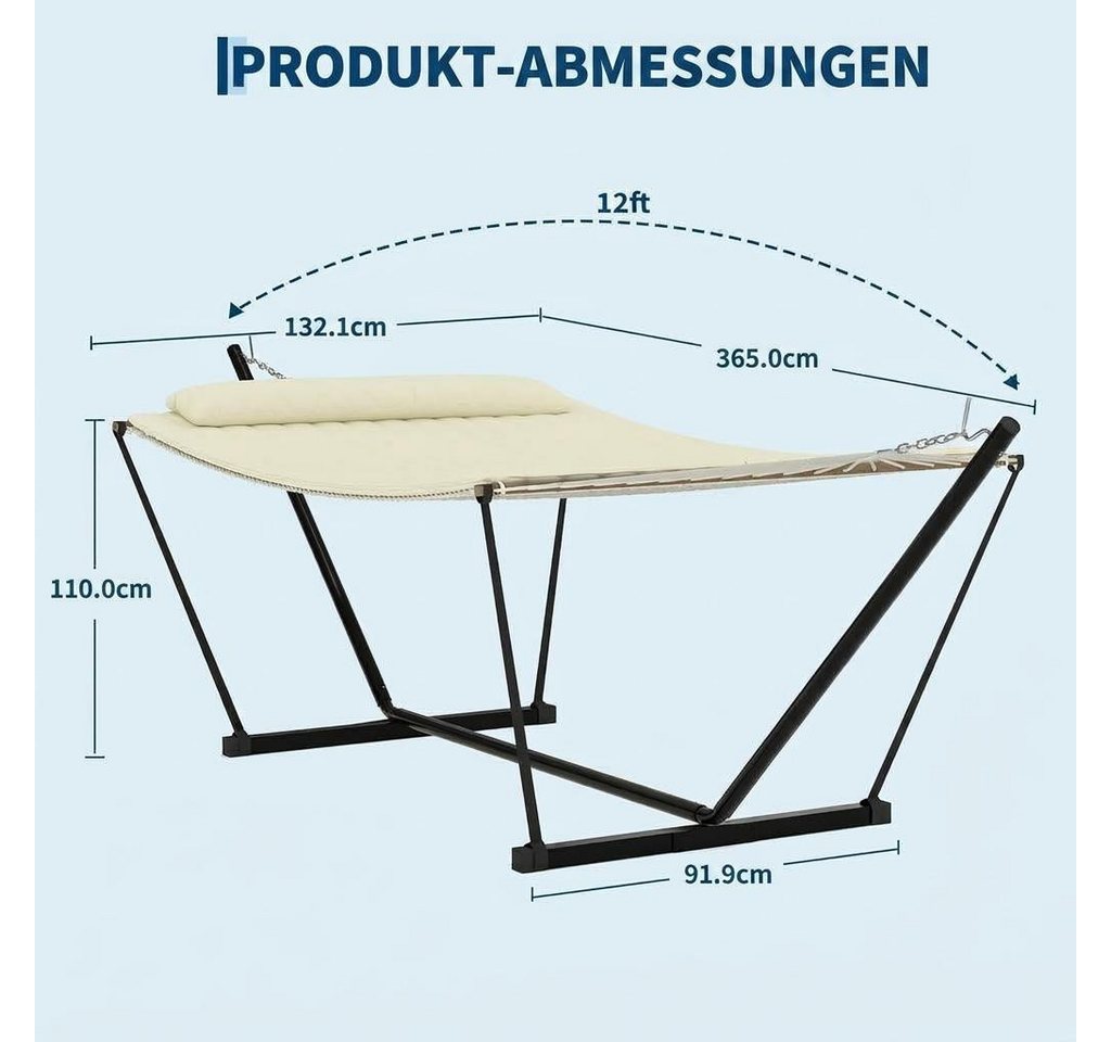 GarveeMore Hängematte mit verstellbarem Stahlgestell für den Außenbereich,robuste,tragbare, Doppelhängematte mit Gestell für Terrasse,Garten,Strand und Hinterhof Bild 4
