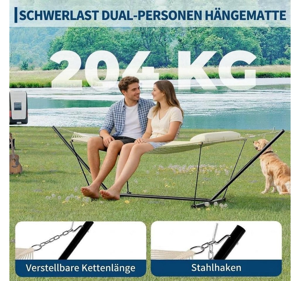 GarveeMore Hängematte mit verstellbarem Stahlgestell für den Außenbereich,robuste,tragbare, Doppelhängematte mit Gestell für Terrasse,Garten,Strand und Hinterhof Bild 5
